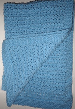 Handmade Crochet Baby Blanket 40" x 30" Throw Solid Blue Nursery Gift