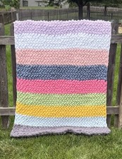 Handmade Chunky Knit Striped Throw Blanket, 4...