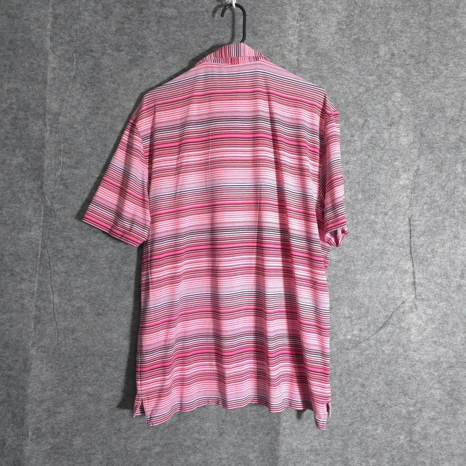 IBKUL Golf Polo Shirt Mens Large Pink Stripe UPF 50+ Quick Dry Cool Feel Nylon - Image 2 of 4