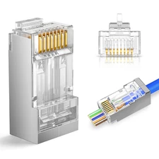 50 Pack Cat6 RJ45 Pass through Connectors, (STP) Shielded RJ45 Connector, Ethern