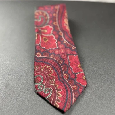 Vintage Kenneth Gordon New Orleans Silk Paisley Tie Burgundy Green Hand Sewn USA - Image 1 of 4