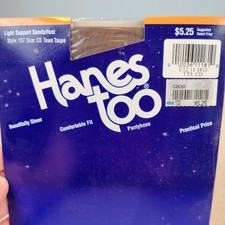 Hanes Womens SZ CD Hanes Too Pantyhose Town Taupe Sheer Sandalfoot Vintage 90s