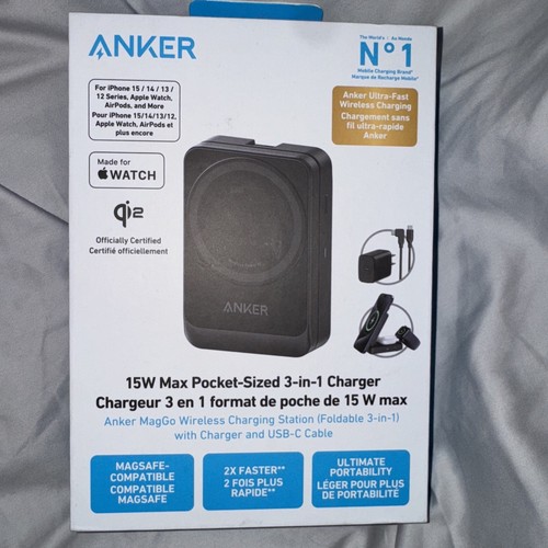 Anker MagGo 15W Max Pocket Sized 3-in-1 Wireless Charger Apple MagSafe. - 第 1/11 張圖片