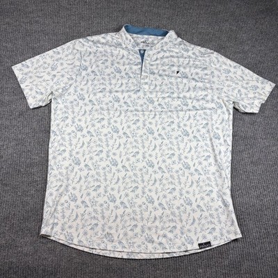 Primo Golf Shirt Mens 2XL White Blue Floral Short Sleeve Performance Polo