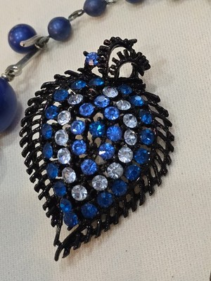 Vintage 4pc Set: Brooch, Earrings, Necklace, Cobalt Blue and Clear Rhinestones