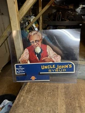 Vintage Uncle John’s Syrup Maple Grove Vermont VT Sugaring Counter Display Sign