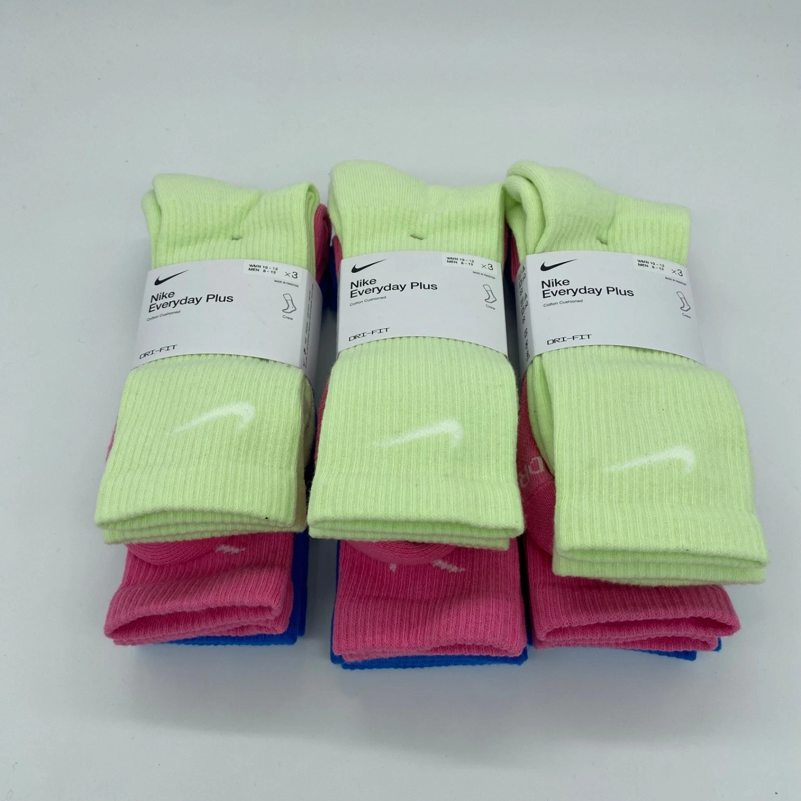 Nike Everyday Plus Crew Socks Dri-Fit 3x 3-Pack (9 Total) Multicolor Mens 8-12