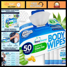 XL No Rinse Body Wipes for Adults - 50 Count Shower Bath Wipes 4 Extra
