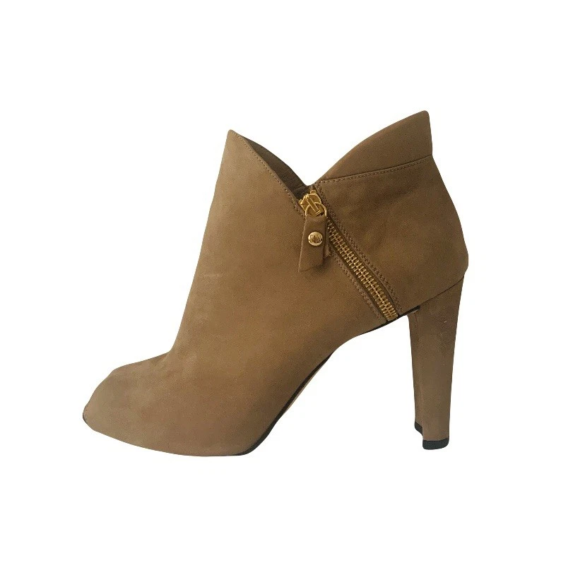 Stuart Weitzman Suede Leather Peep Toe Booties Women Sz 10 Tan Preppy Going Out - Image 3 of 4