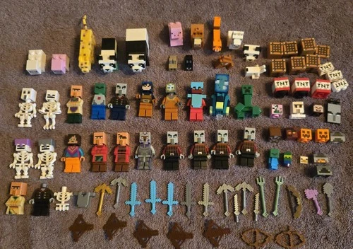 LEGO Minecraft Minifigure Lot - 20+ Minifigures, Animals, Accessories - Used