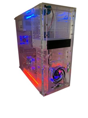 Vintage Acrylic Computer Tower Pc Case Gaming Clear Transparent 1GB RAM AMD CPU