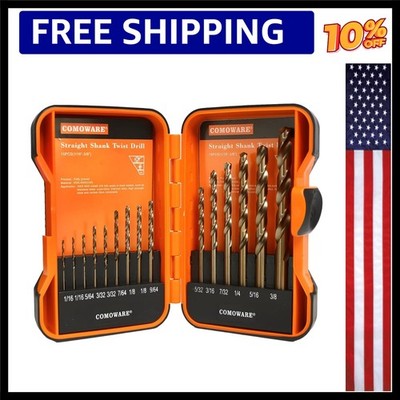 COMOWARE 15Pcs Drill Bit Set (1/16''-3/8''), M35 HSS Twist Drill Bits, Jobber...