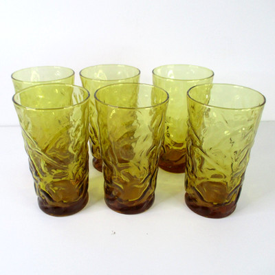 6er Set Vintage Anchor Hocking Lido Milano Honig Gold Bernstein Becher MCM 60er