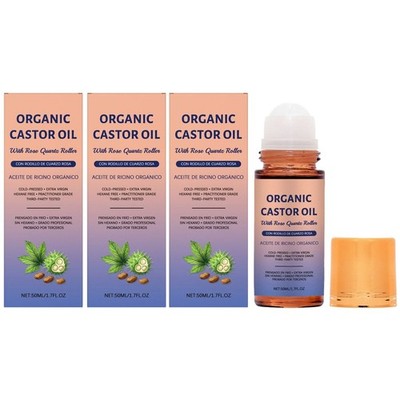 1~3pcs Organic Golden Castor Oil Roll-On with Rose Quartz for Skin,Hair&Wrinkle