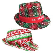 Ugly Sweater Fedora Hat - Funny Christmas Holiday Red and Green Ugly Sweater Par