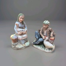 Vintage Rustic Old Man & Lady Ceramic Figurines Matte Ornaments H. C. F. London