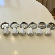 6-piece White Cooktop Control Knobs Set W Silver Chrome Trim Rings 6-piece White Cooktop Control Knobs Set W Silver Chrome Trim Rings