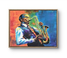 Quadro acrilico tela uomo sax jazzy 14x11 espressionismo originale