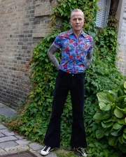 MEN'S RETRO VINTAGE 60'S70'S STYLE BELLBOTTOM FLARED STRETCH BLACK CORDS