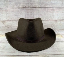 Perry Ellis Portfolio Mens Size XL 100% Wool Fedora Outback Hat Brown 