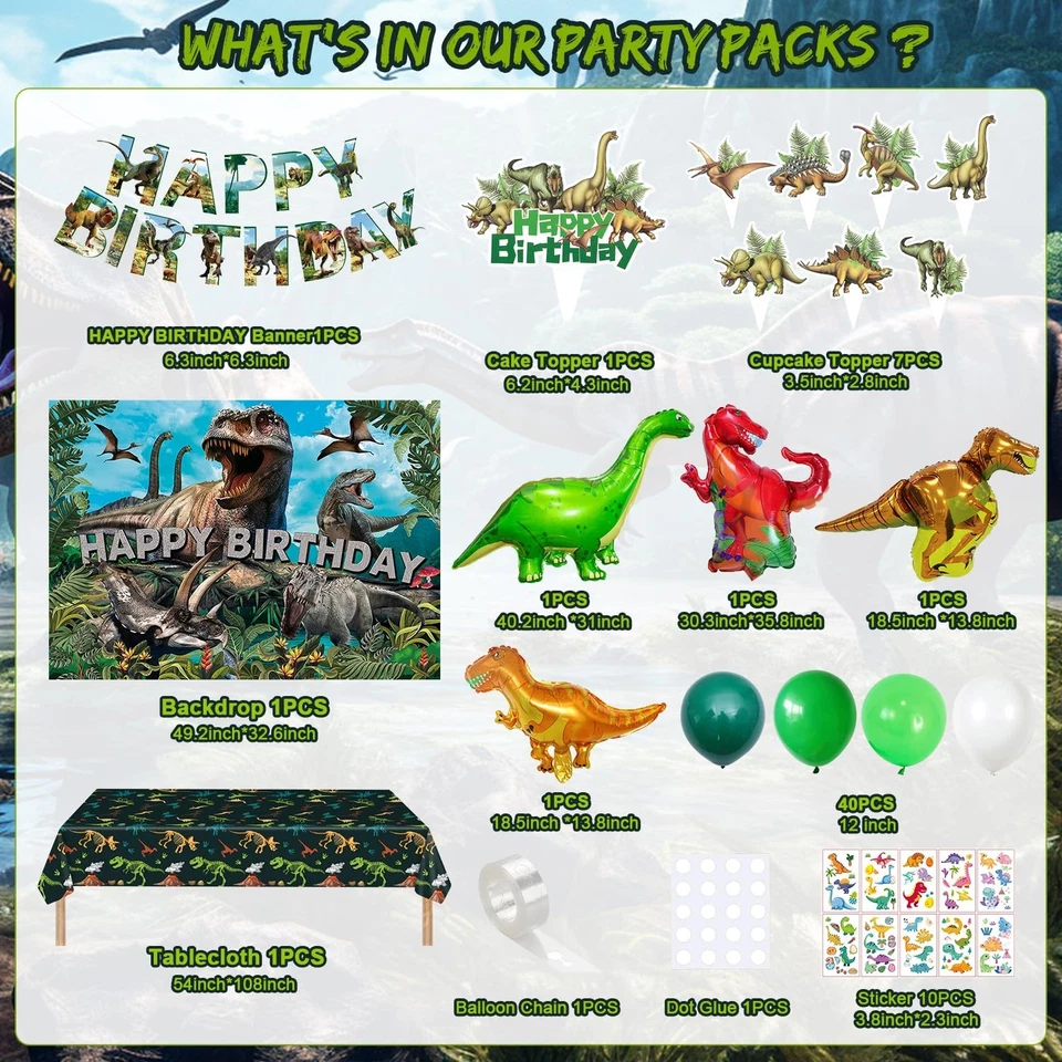 Dinosaur Birthday Party Decorations Kit for Boys - Dino Party Supplies with T... - Image 2 of 4