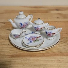 Vintage Shackman 9 Piece Miniature Porcelain Doll Tea Set Floral Pattern