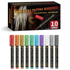 Vibrant Temporary Tattoo Markers - 10 Color Face Paint Pens for Halloween Fun