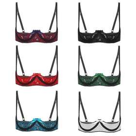 US Women Lace Half Cup Bra Underwired Bra Sexy Open Nipple Bra Lingerie Clubwear
