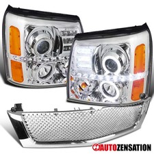 Fit 2002-2006 Cadillac Escalade Suv Clear Projector Headlightschrome Hood Grill Fit 2002-2006 Cadillac Escalade Suv Clear Projector Headlightschrome Hood Grill