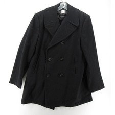VTG US Navy Jacket Men 46 L Black Wool Pea Coat Naval Anchor Double Breasted