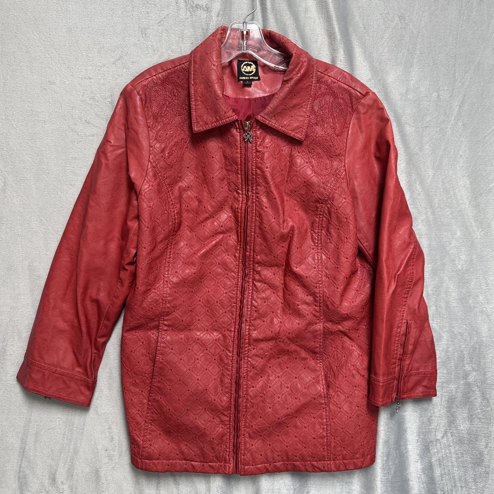 Ameri Mode Jacket Womens Large Red Faux Leather E… - image 1