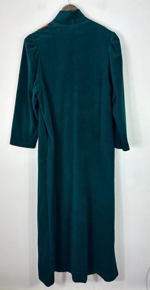 Maxi plumero vintage Vanity Fair bata M verde bordado ropa de salón boho retro Foto 2 de 4
