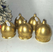 Vintage Christmas tree ornaments wide gold glitter bells Italy Shiny Brite box