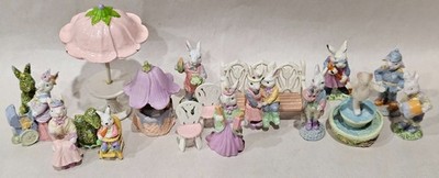 Cottontail Lane Easter Village figurines Lot of 17