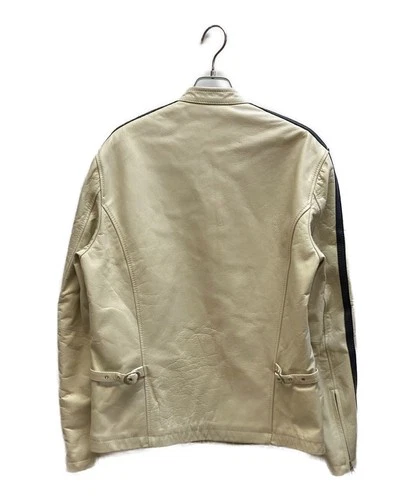 Hakuraido Single Leather Riders Jacket Men's Size 42 Black/Ivory image 2