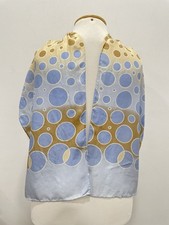 Vintage Silk Scarf Blue Beige Polka Dot Circle Print Made in Italy A122