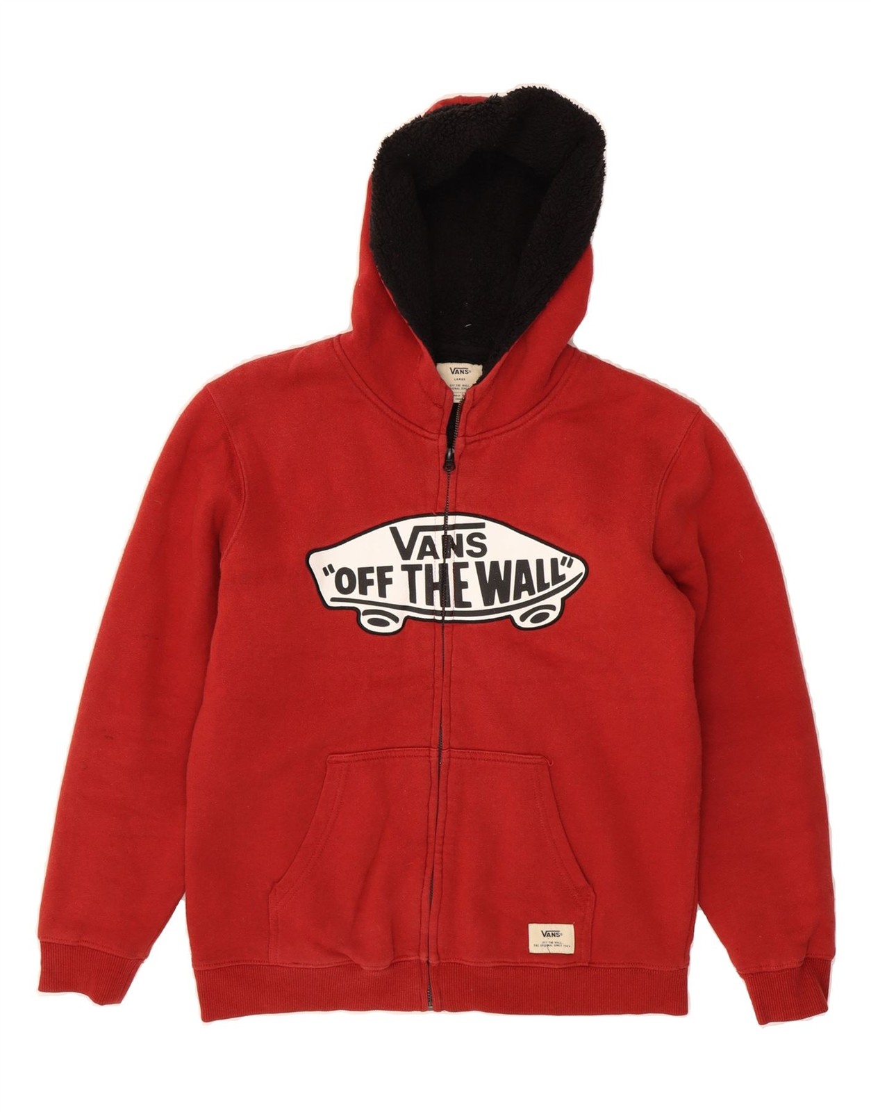 VANS Mujer Sherpa Gráfico Cremallera Sudadera con Capucha Suéter Reino Unido 16 Grande Rojo Algodón AM03
