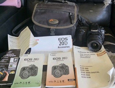 Canon EOS 20D AF DSLR Camera W/ EFS 18-55mm Lens With Manuals 2 Batteries 