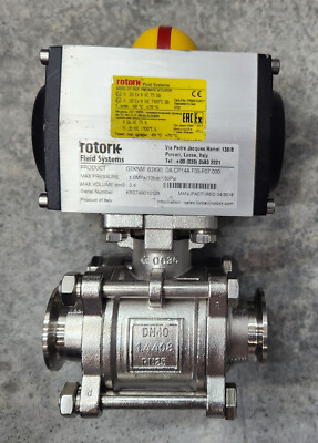 Rotork Pneumatic Quarter Turn Actuator w/ 1-1/2'' SS Sanitary Ball Valve
