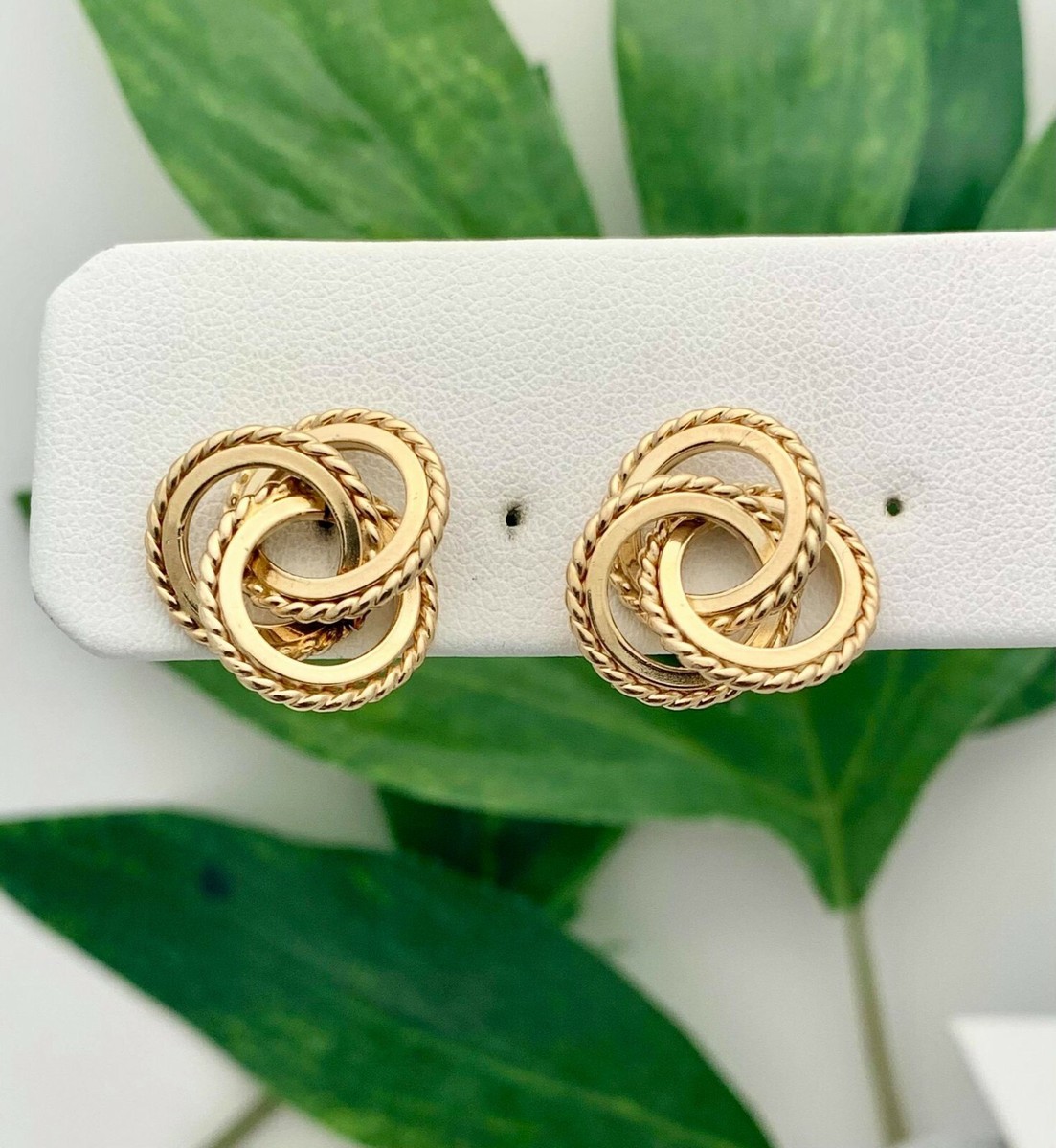 14K Yellow Gold Triple Knot Earrings- Vintage, Estate- Love Knots