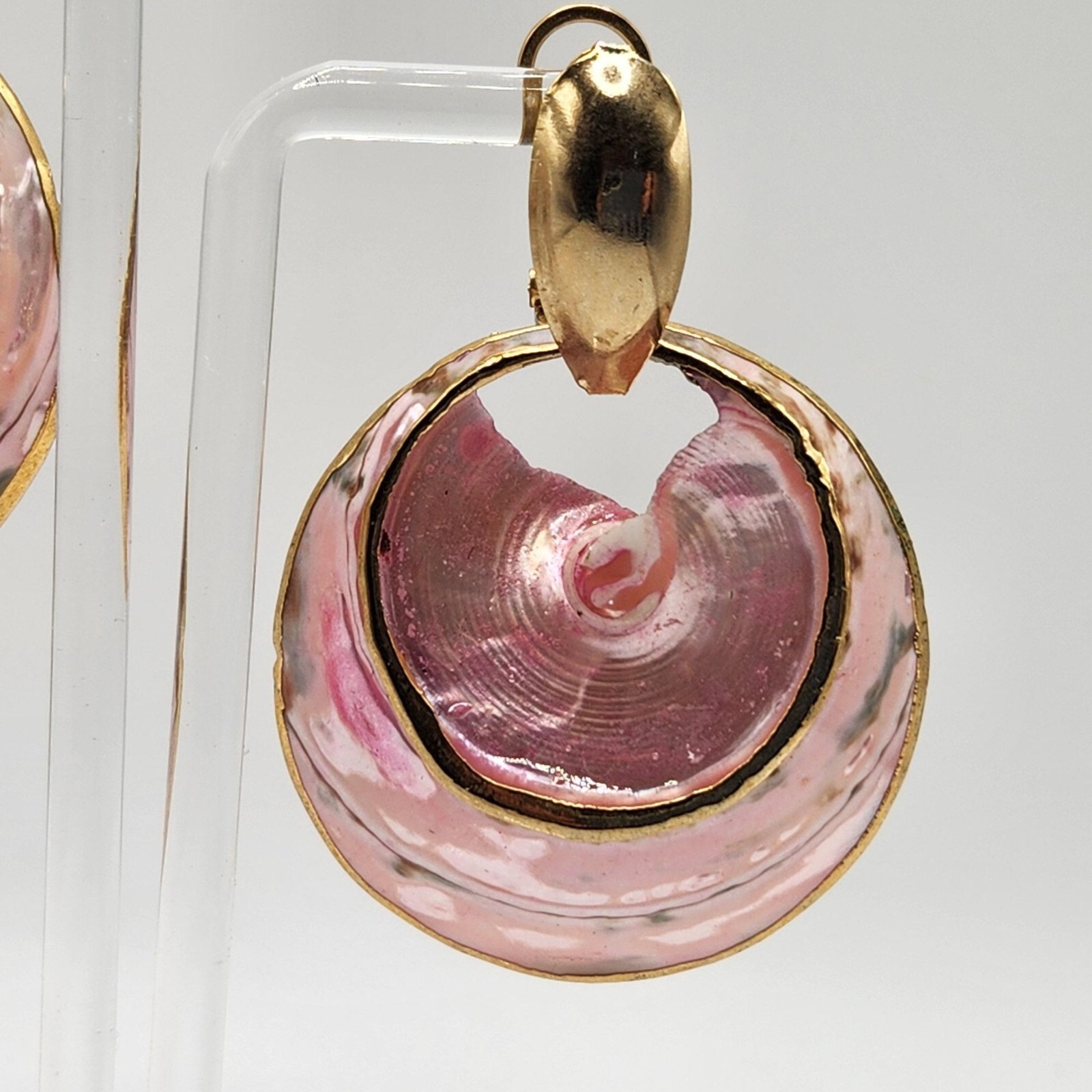 Natural Gold Dipped Pink Shell Pierced Earrings S… - image 3