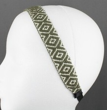 Olive green White braided woven tribal design stretch elastic headband 1" wide