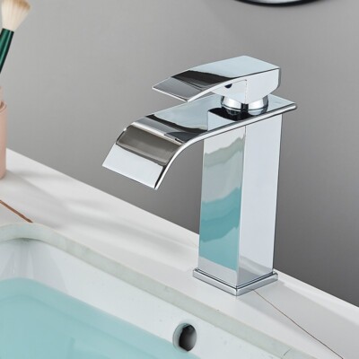 Rubinetto Lavabo A Cascata Bagno - Miscelatore Cromato, Con Tubo 60cm, Design Moderno