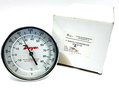 Dwyer BTA54010D Bimetal Thermometer 0-200F -10-90C 5'' Dial 4'' Stem