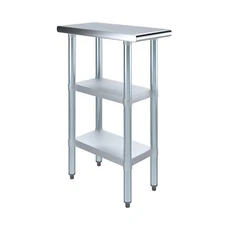 24 in. x 12 in. Stainless Steel Work Table with 2 Shelves | Metal Utility Table