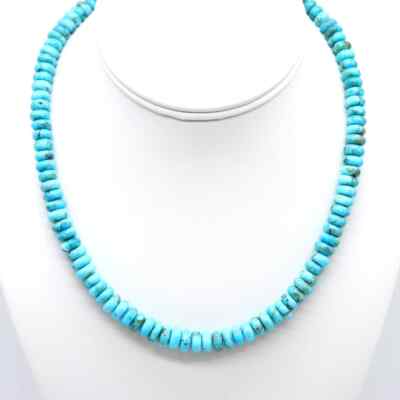8mm Kingman Arizona Natural Turquoise Wafer Rondelle Southwestern Bead Necklace