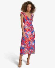 Siena Women's Floral Back-Cutout Ruffled Sleeveless Midi Dress Red Multicolor 6