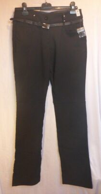 Damen Hose Identic mit schmalen Glitzer Gürtel Damenhose Schwarz - Gr. 34