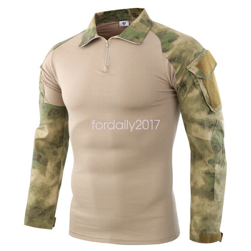 ESDY Men's Outdoor Camo Tactical Military Long-sleeved Camouflage Frog Shirt Top image 10