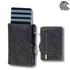 Geldbeutel schwarz Leder mit Münzfach Slim Wallet RFID-Schutz Portmonee Herren